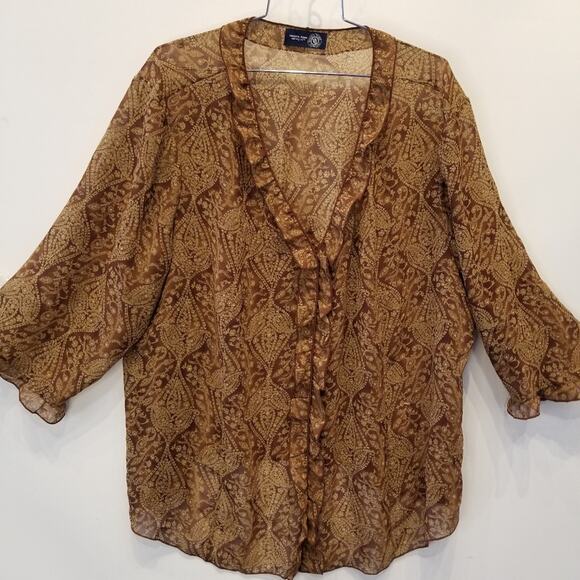Sheer Blouse Brown Tan V- Neck  Tunic Top Plus Size 2X - Picture 3 of 11